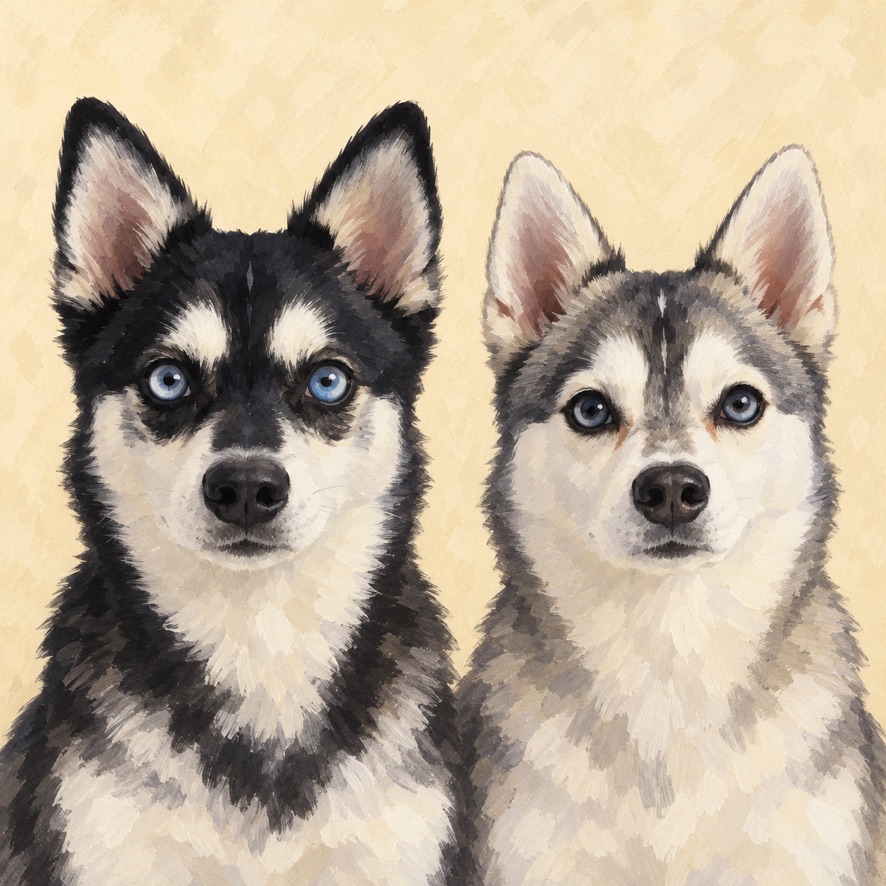 Painted portrait of two Alaskan Klee Kai companions