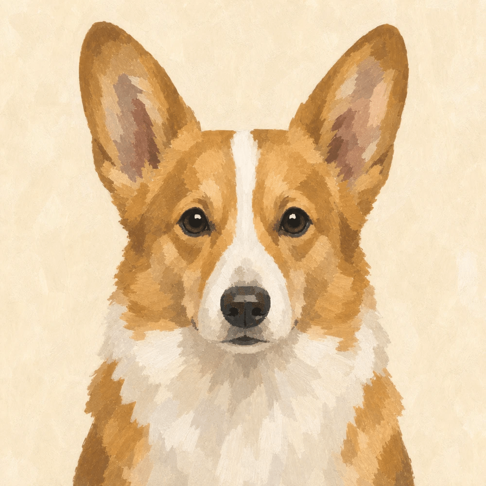 A warm gouache portrait of a Pembroke Welsh Corgi